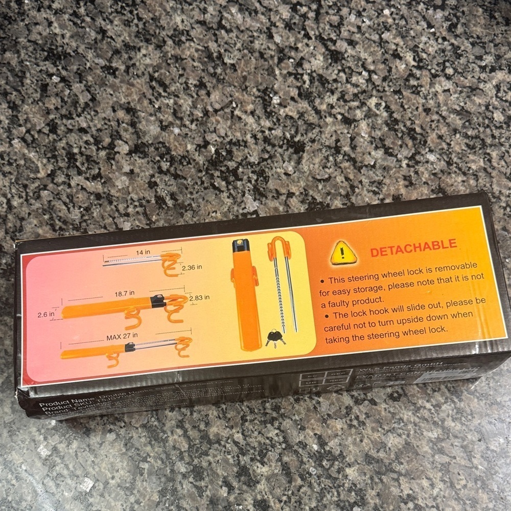 Detachable Steering Wheel Lock - Orange NIB